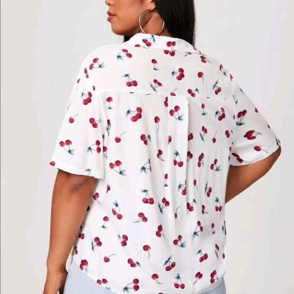 Shein White Cherry Print Short Sleeve Blouse Top - Picture 2 of 7